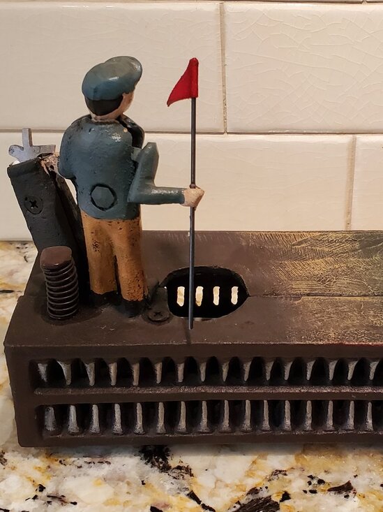 Cast Iron Golf Mechanical Coin Bank VTG Collectible Golfer - VIDEO - Picture 4 of 12